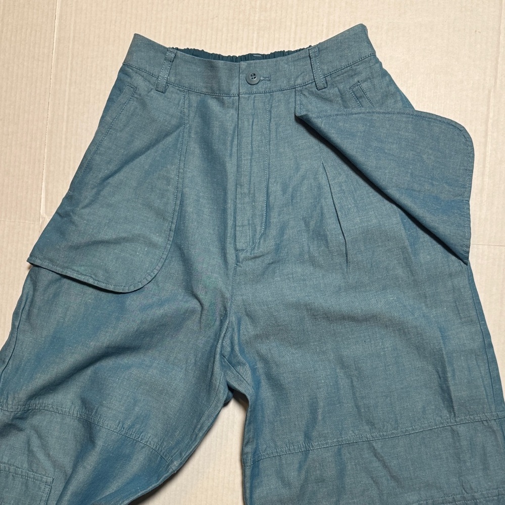 MOUSSY Out Pocket Bag Blue Cargo Pants Cotton Linen Elastic‎ Waist Stacking SZ 1 - Picture 8 of 16